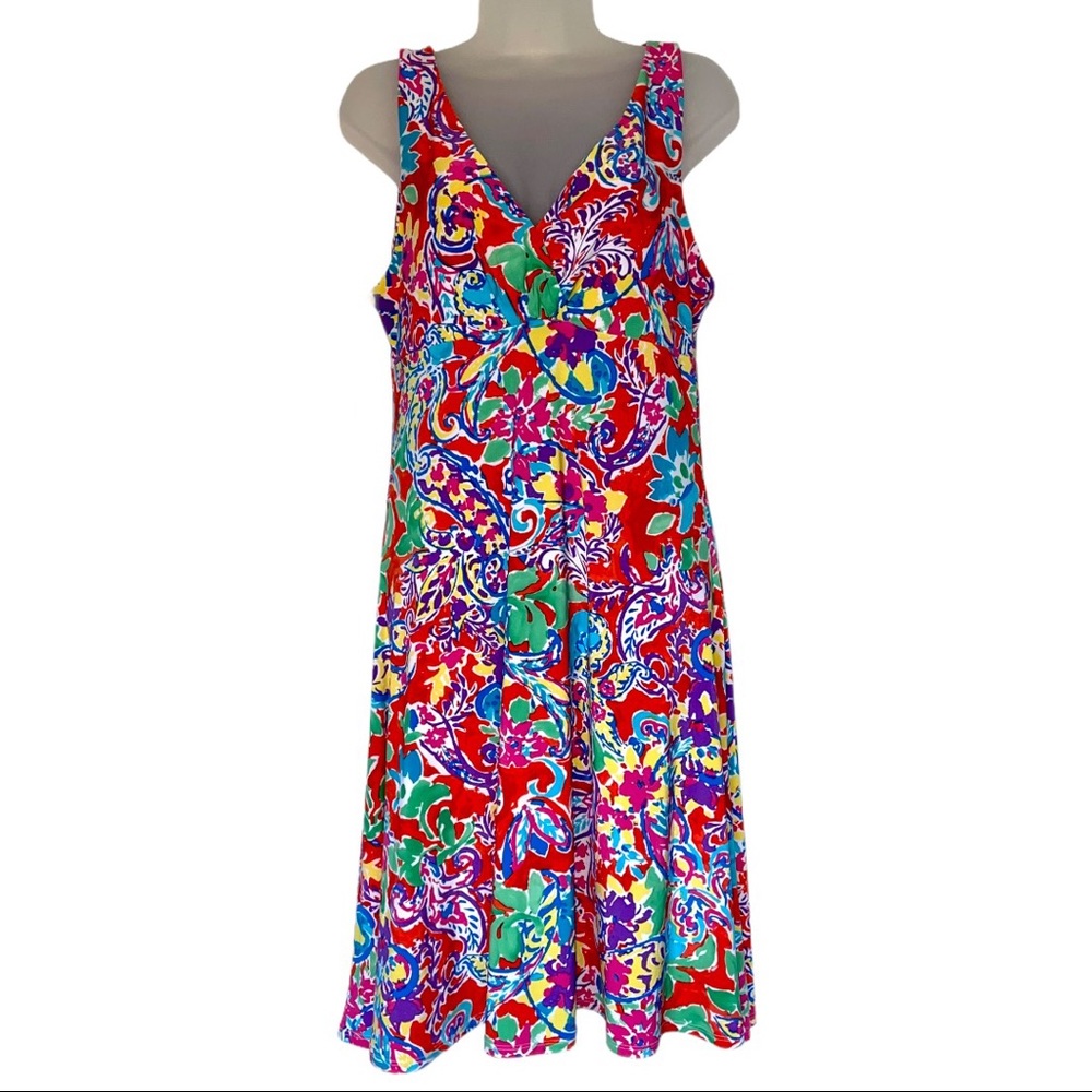 Lauren Ralph Lauren Floral Dress V Neck Wedding Paisley Tropical Pattern L